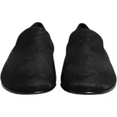 Dolce&Gabbana Schwarze Florale Brokat Slipper Herren Dress Schuhe