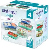 Sistema Brotdosen - 4er-Pack - 1 L/2.2 L - Stax To Go - Blau/Tür - - One Size - Brotdosen