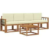 vidaXL Outdoor-Sofagarnitur 5 stk. Natur und Creme