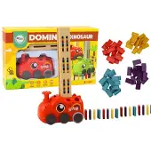 Leantoys Batterie-Auto roter Dinosaurier mit bunten Domino-Steinen, 4 Farben