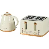Dopwii 2-in-1 Toaster- und Wasserkocher-Set, 7 Bräunungsstufen, Auftau- und Aufwärmfunktion, Beige