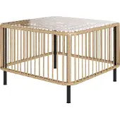 Slyrun Wetterfester Poly-Rattan Beistelltisch 65x65cm quadratisch mit Glasplatte, Gartentisch Naturholz Outdoor
