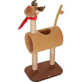 Dopwii Kratzbaum 98 cm Katzenturm im Hirschdesign, mit Höhle, Spielball, Jutestämme Braun