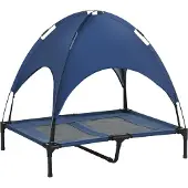 Dopwii Hundebett mit Baldachin, Outdoor-Hundebett, klappbar, erhöhter Stand, Blau + Schwarz