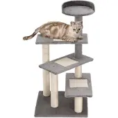 Novzep Katzenkratzbaum mit Treppe 5 Schichten Beige Grau 100 cm Kletterbaum Spielbaum