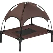 Welikera Haustierbett mit Baldachin, klappbar, Hundeliege, Outdoor-Hundebett, Mesh-Stoff, Braun + Schwarz