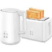 Slyrun Weißes Küchenset mit Edelstahl-Wasserkocher & Toaster (7 Bräunungsstufen), Schnellkochfunktion, Kunststoff-Gehäuse, Küchenhelfer