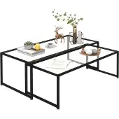 HOMCOM Couchtisch 2er-Set Beistelltisch, Kaffeetisch, Satztisch, Stahl, Schwarz