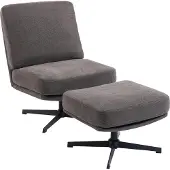 HOMCOM Sessel mit Hocker Drehbar Loungesessel mit Leinenoptik für Wohnzimmer