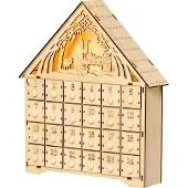 Dopwii Adventskalender mit LED-Beleuchtung, 24 Schubladen, Krippenszene, 26,6x6x30 cm, Holzoptik