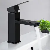 RPSTrading Wasserhahn Bad Schwarz - Eckige Waschtischarmatur Edelstahl Waschbeckenarmatur, Einhebelmischer Badarmatur
