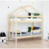 Benlemi Wooden house-shaped bunk bed KILI - Transparent oil - 207 cm