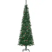 Welikera Künstlicher Weihnachtsbaum, schlank, Tannenzapfen, flammenhemmend, 54 x 195 cm, Grün
