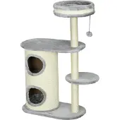 Novzep Graue Kratzbaum für Katzen mit Sisal-Seilpfosten, Plüsch, mehrstufig, Ballspielzeug, 59x35x100 cm
