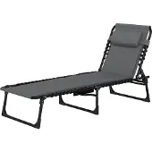 Dopwii Liegestuhl, Sonnenliege mit Polsterung und Seitentasche, Gartenliege, Pool-Liege, Polsterliege, Grau