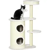 SUGIFT Kratzbaum Katze Kratztonne Katzenbett Katzenspielzeug Cremeweiß Cremeweiß