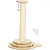 Slyrun Katzenkratzbaum, 69 cm, Sisal-Kratzpfosten, Kugelbahn, Spielball, Spielfeder, 4-in-1-Design, Cremeweiß