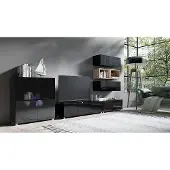 FURMEB Patryk Hojka Furmeb24 - CALABRINI 28 -Wohnwand , Schrankwand, LED-Gratis (Schwarz)