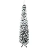 Slyrun Schneebedeckter künstlicher Weihnachtsbaum 210 cm schmal feuerfest Grün Weiß Weihnachtsbaum