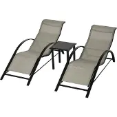 Dopwii 3-tlg. Gartenliegen-Set, 2 Sonnenliegen & 1 Beistelltisch, Metallrahmen, Grau+Schwarz