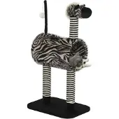 Novzep Zebra-Kratzbaum mit Katzentunnel, 3 Kratzstämmen 93x48,5x35 cm Schwarz-Weiß
