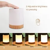 Dopwii LED Tischlampe fürs Schlafzimmer,Touch-dimmbar, 7-farbiges Nachtlicht mit Holzdesign & Akku