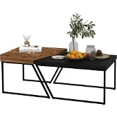 Slyrun Couchtisch-Set, 2 Beistelltische, Industrial Design, Stahlrahmen, Holz/Schwarz