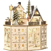Novzep LED-Adventskalender mit 24 Naturholzfächern, Weihnachtsdekoration und Beleuchtung
