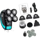 Slyrun 5-in-1 Elektrorasierer Herren, Glatzen Rasierer, LCD, Wasserdicht, Nasentrimmer, Bürste
