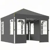 Dopwii Pavillon 3x3m Wasserdicht Stabil Winterfest Pop-up Faltpavillon, Ein-Knopf-Aufbau, UV 50+ Dunkelgrau