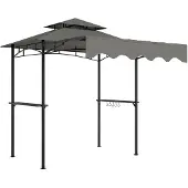 Welikera Grillpavillon 242x232x248 cm wasserabweisend flammhemmend Gartenpavillon mit Doppelschichtdach Grau