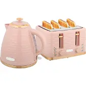 Dopwii 2-in-1 Toaster- und Wasserkocher-Set, 7 Bräunungsstufen, Auftau- und Aufwärmfunktion, Rosa