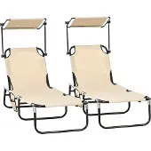 Dopwii 2er Set Sonnenliege klappbar Gartenliege mit Sonnendach 5-Fach höhenverstellbarer Rückenlehne Braun