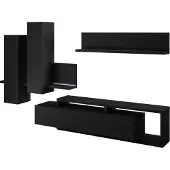 Furniture24 Wohnwand Bota 09 Schrankwand Hängeschrank Lowboard Hängeregal Stilvoll Wohnzimmer-Set Mediawand Schwarz