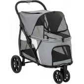 MEIYOU HundewagenFaltbarHundebuggymitwaschbaremKissen,Netzfenstern,3Räder,fürmittelgroßeHundebis20kg,Grau