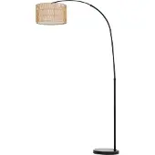 Dopwii Stehlampe mit Hanfseil-Schirm, höhenverstellbar, Fußschalter, Metall, Schwarz