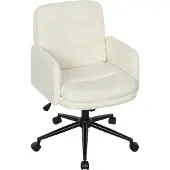 Dopwii Fahrbarer Bürostuhl mit Stoffbezug, Armlehne, 5 Räder, drehbar, Cremeweiß