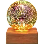 Novzep Buntes Glas-Kugel-Nachtlicht 3D – USB-betrieben, Holzsockel, Atmosphärenlicht für Wohnzimmer & Schlafzimmer