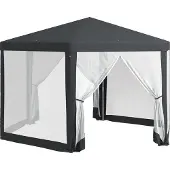 Welikera Gartenpavillon, 6-eckig, Netzvorhänge, Metallgestell, 3,94x3,412x2,5m, Dunkelgrau