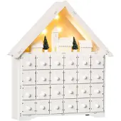 Novzep LED-Adventskalender mit 24 Schubladen, Weihnachtsdeko in Weiß & Grün, 39x9x42 cm
