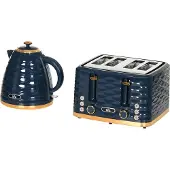 Dopwii 2-in-1 Toaster- und Wasserkocher-Set, 7 Bräunungsstufen, Auftau- und Aufwärmfunktion, Blau