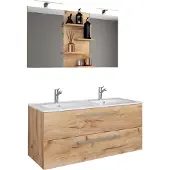 VCM 3-tlg. Doppel Waschplatz | 2x Waschtisch | Badmöbel Set mit Unterschrank, Waschbecken und Spiegel | Doppelwaschbecken | Komplettset Budasi SP