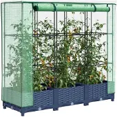 Markenlos Hochbeet mit Gewächshausaufsatz in Rattan-Optik 120x40x123 cm