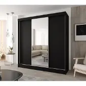 Caspian24 Moderner 3-türiger Schwebetürenschrank 230 × 205 cm – Schwarz mit Spiegel