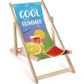 AllBags Kinder Liegestuhl klappbar aus Holz mit Schriftzug „Stay Cool This Summer“ – Kinder Klappstuhl Klappliege Sonnenstuhl Strandstuhl Gartenliege
