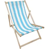 AllBags Liegestuhl klappbar aus Holz mit weiß-blauem Streifen-Motiv – Klappstuhl Klappliege Sonnenstuhl Strandstuhl Gartenliege