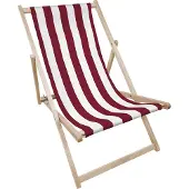 AllBags Liegestuhl klappbar aus Holz mit weiß-bordeaux Streifen-Motiv – Klappstuhl Klappliege Sonnenstuhl Strandstuhl Gartenliege