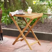 LEBENSwohnART Klappbarer Teak Tablett-Tisch FLEX 70cm natural Beistelltisch