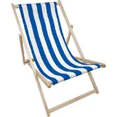 AllBags Liegestuhl klappbar aus Holz mit weiß-blauem Streifen-Motiv – Klappstuhl Klappliege Sonnenstuhl Strandstuhl Gartenliege