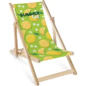AllBags Kinder Klapp-Liegestuhl aus Holz mit Zitronen- und Summer Time Motiv – Kinder Sonnenliege, Strandliege